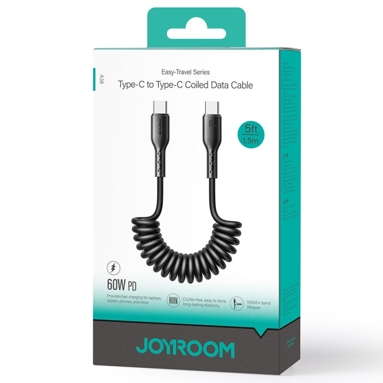 JOYROOM SA38-CC3 60W USB-C / Type-C to USB-C / Type-C Coiled Fast Charging Data Cable, Length:1.5m(Black) - free shipping - PMC TechLife - Order now!