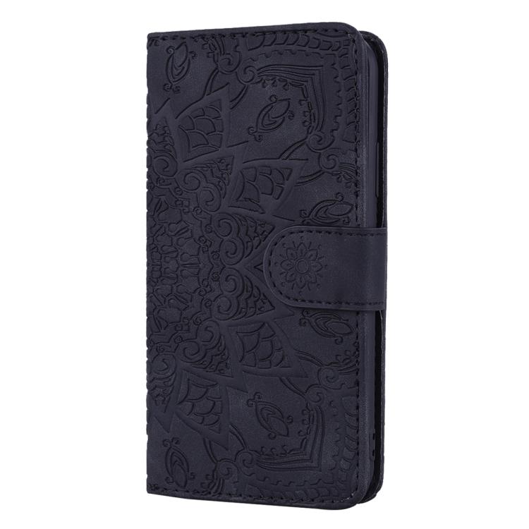 For iPhone 16e Mandala Embossed Dual-Fold Calf Leather Phone Case(Black) - free shipping - PMC TechLife - Order now!