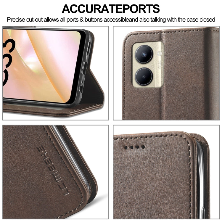 For Realme C33 2022 / C33 2023 LC.IMEEKE Calf Texture Horizontal Flip Leather Case(Brown) - Realme Cases by LC.IMEEKE | Online Shopping South Africa | PMC TechLife | Buy Now Pay Later Mobicred