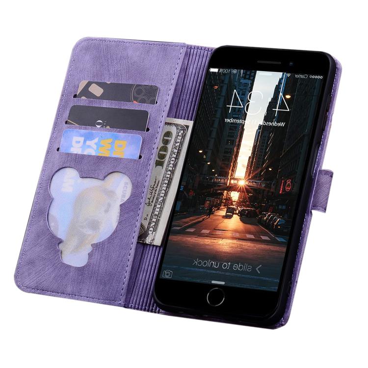 For iPhone 16e Cartoon Sakura Cat Embossed Leather Phone Case(Purple) - iPhone 16e Cases by PMC TechLife | Online Shopping South Africa | PMC TechLife | Buy Now Pay Later Mobicred