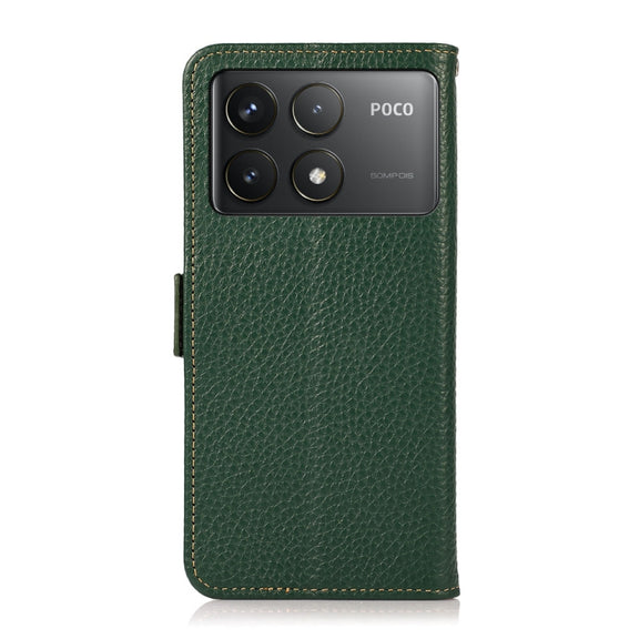 For Xiaomi Redmi K70 KHAZNEH Side-Magnetic Litchi Genuine Leather RFID Phone Case(Green)