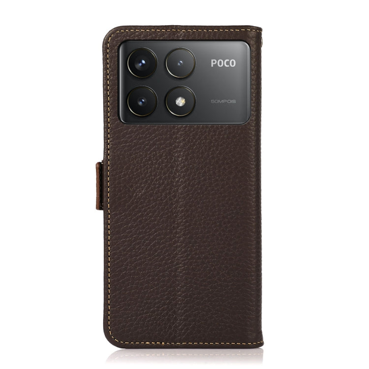For Xiaomi Redmi K70 KHAZNEH Side-Magnetic Litchi Genuine Leather RFID Phone Case(Brown)