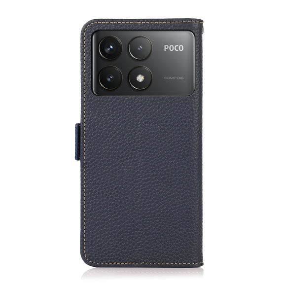 For Xiaomi Redmi K70 Pro KHAZNEH Side-Magnetic Litchi Genuine Leather RFID Phone Case(Blue)