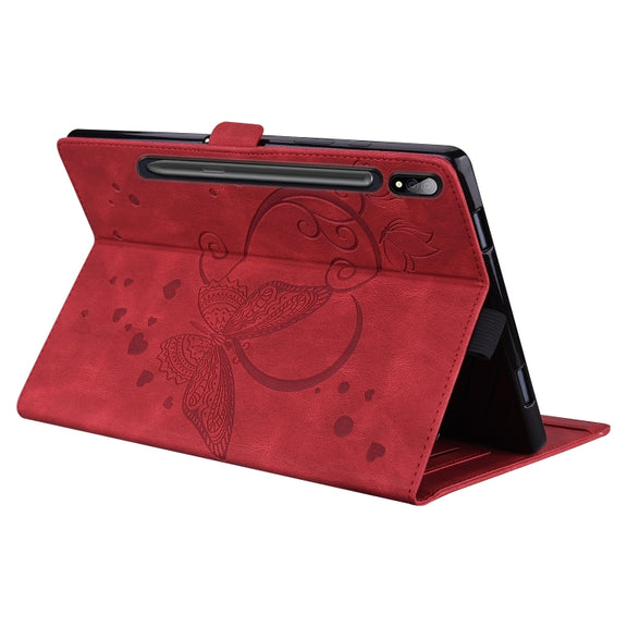 For Samsung Galaxy Tab S9 FE Love Butterfly Embossed Leather Tablet Case(Red)