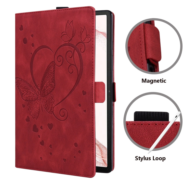 For Samsung Galaxy Tab S9 FE Love Butterfly Embossed Leather Tablet Case(Red)