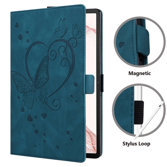 For Samsung Galaxy Tab S9 FE Love Butterfly Embossed Leather Tablet Case(Blue)