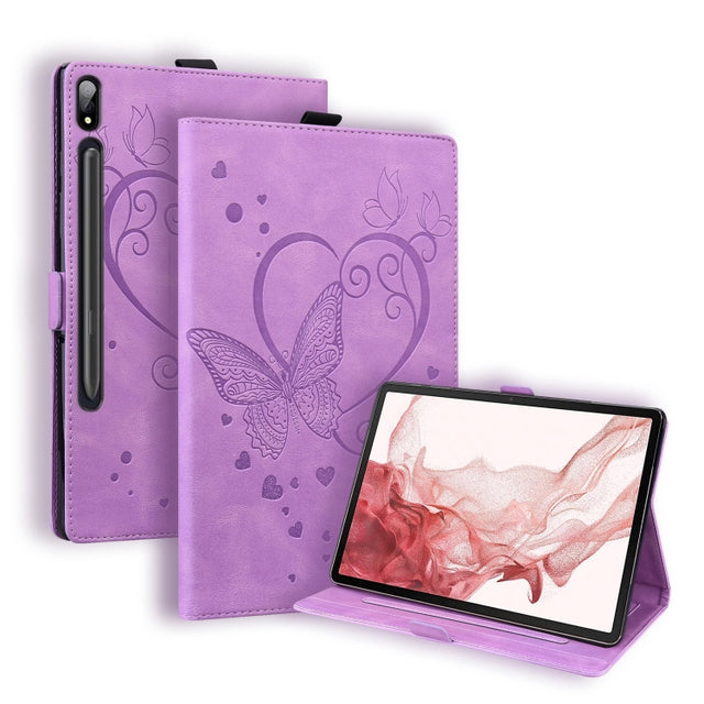 For Samsung Galaxy Tab S9 FE Love Butterfly Embossed Leather Tablet Case(Purple)