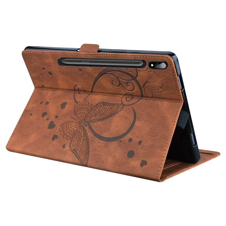For Samsung Galaxy Tab S9 FE+ Love Butterfly Embossed Leather Tablet Case(Brown)