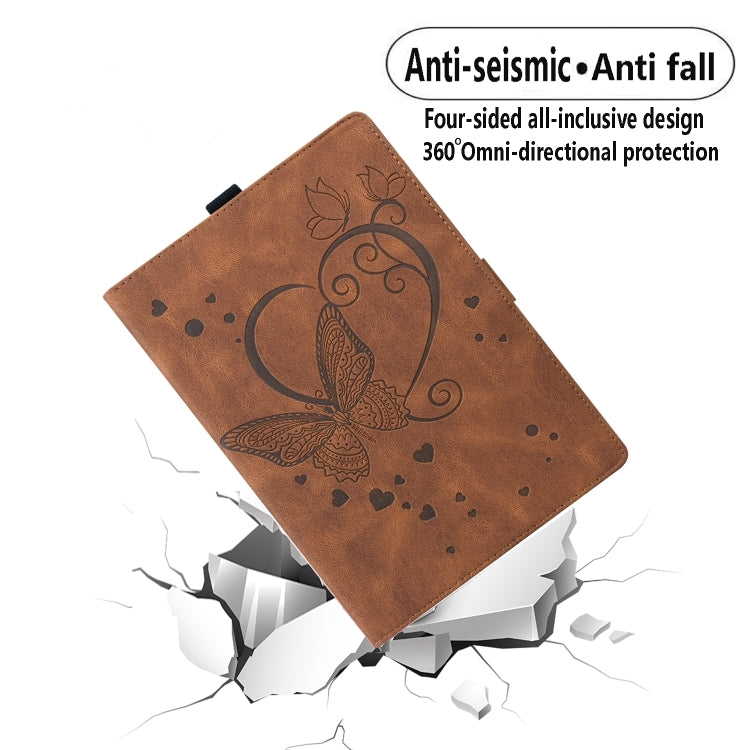 For Samsung Galaxy Tab S9 FE+ Love Butterfly Embossed Leather Tablet Case(Brown) - Galaxy Tab S9 FE+ by PMC Jewellery | Online Shopping South Africa | PMC Jewellery | Buy Now Pay Later Mobicred