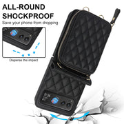 For Motorola Razr 40 Rhombic Texture Card Bag Phone Case with Dual Lanyard(Black)