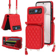 For Motorola Razr 40 Rhombic Texture Card Bag Phone Case with Dual Lanyard(Red) - Motorola Cases by PMC TechLife | Online Shopping South Africa | PMC TechLife | Buy Now Pay Later Mobicred