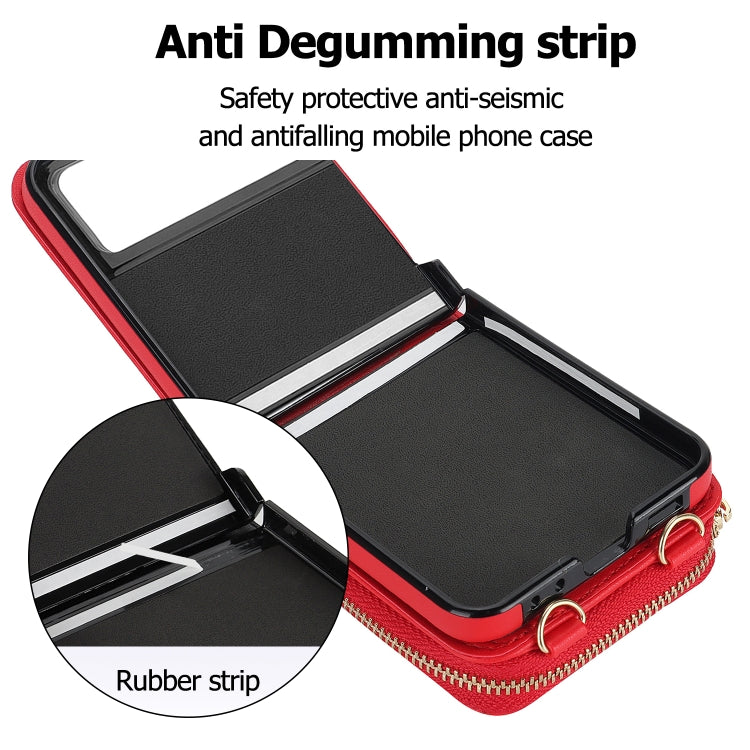 For Motorola Razr 40 Rhombic Texture Card Bag Phone Case with Dual Lanyard(Red)