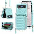 For Motorola Razr 40 Rhombic Texture Card Bag Phone Case with Dual Lanyard(Green) - Motorola Cases by PMC TechLife | Online Shopping South Africa | PMC TechLife | Buy Now Pay Later Mobicred