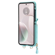 For Motorola Razr 40 Rhombic Texture Card Bag Phone Case with Dual Lanyard(Green)