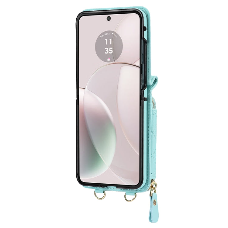 For Motorola Razr 40 Rhombic Texture Card Bag Phone Case with Dual Lanyard(Green)