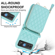 For Motorola Razr 40 Rhombic Texture Card Bag Phone Case with Dual Lanyard(Green)