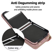 For Motorola Razr 40 Rhombic Texture Card Bag Phone Case with Dual Lanyard(Rose Gold)