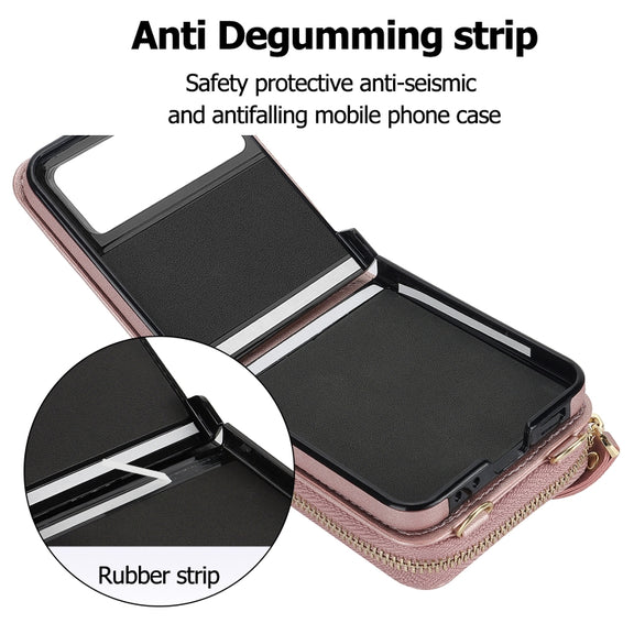 For Motorola Razr 40 Rhombic Texture Card Bag Phone Case with Dual Lanyard(Rose Gold)