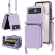 For Motorola Razr 40 Rhombic Texture Card Bag Phone Case with Dual Lanyard(Purple) - Motorola Cases by PMC TechLife | Online Shopping South Africa | PMC TechLife | Buy Now Pay Later Mobicred