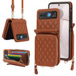 For Motorola Razr 40 Rhombic Texture Card Bag Phone Case with Dual Lanyard(Brown) - Motorola Cases by PMC TechLife | Online Shopping South Africa | PMC TechLife | Buy Now Pay Later Mobicred
