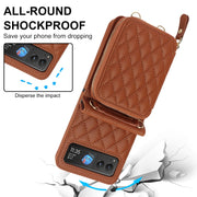 For Motorola Razr 40 Rhombic Texture Card Bag Phone Case with Dual Lanyard(Brown)