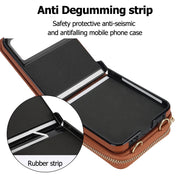 For Motorola Razr 40 Rhombic Texture Card Bag Phone Case with Dual Lanyard(Brown)