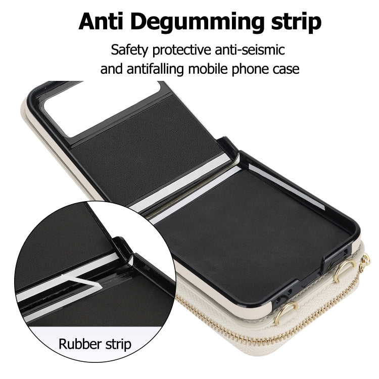 For Motorola Razr 40 Rhombic Texture Card Bag Phone Case with Dual Lanyard(White) - Motorola Cases by PMC TechLife | Online Shopping South Africa | PMC TechLife | Buy Now Pay Later Mobicred