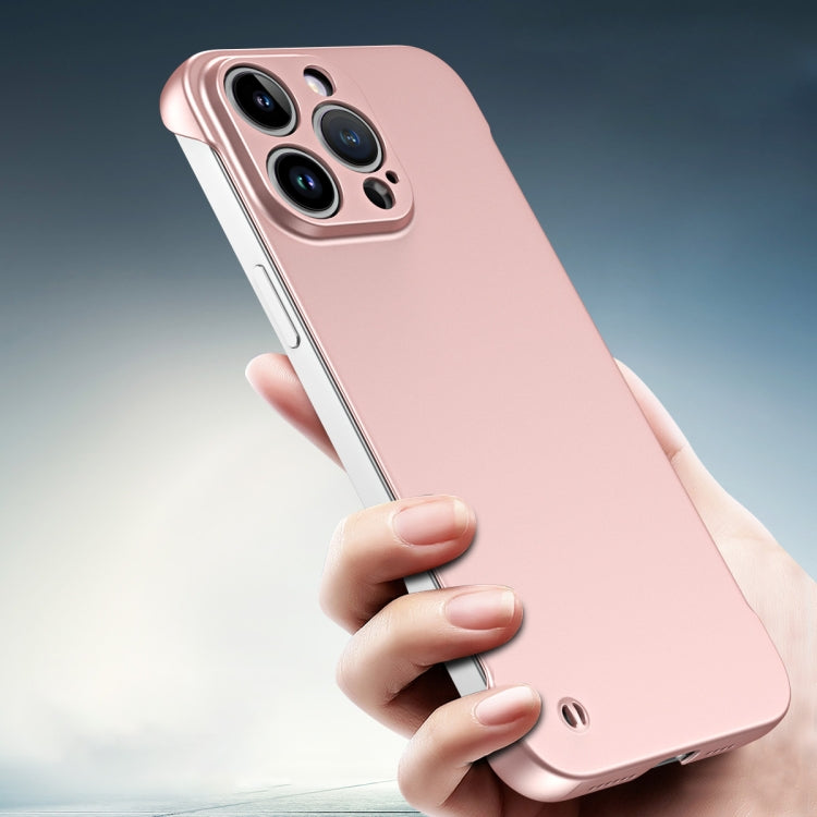 For iPhone 15 Pro Max Frameless Metallic Paint Hybrid PC Phone Case(Rose Gold)