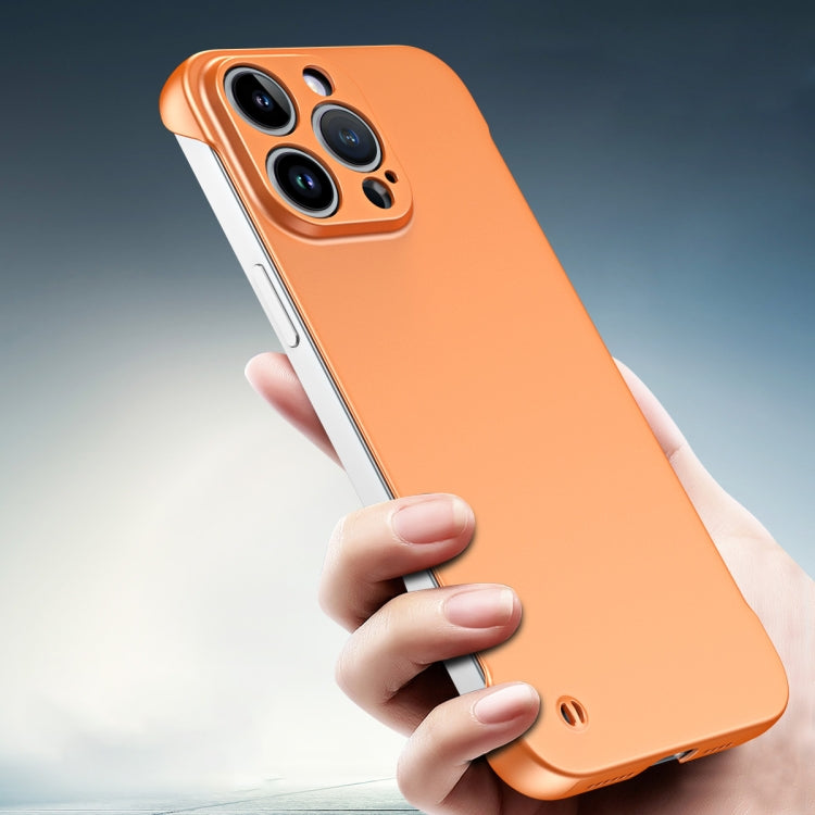 For iPhone 14 Pro Frameless Metallic Paint Hybrid PC Phone Case(Orange)