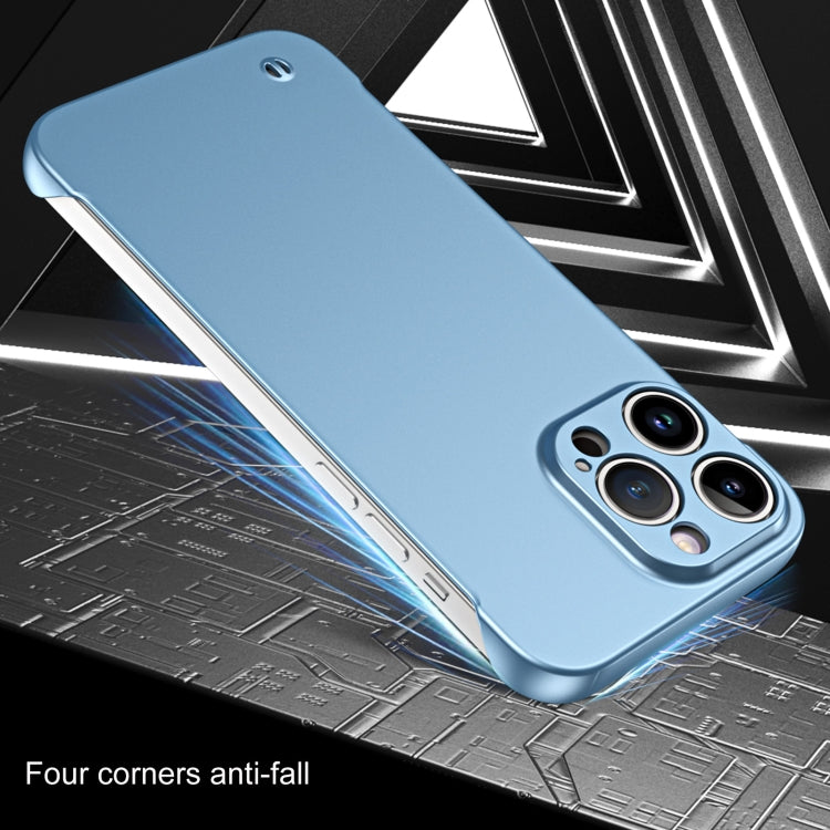 For iPhone 13 Frameless Metallic Paint Hybrid PC Phone Case(Sierra Blue)