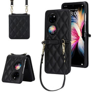 For Huawei P50 Pocket Rhombic Texture Card Bag Phone Case with Dual Lanyard(Black)