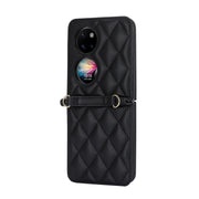 For Huawei P50 Pocket Rhombic Texture Card Bag Phone Case with Dual Lanyard(Black)
