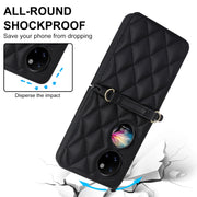For Huawei P50 Pocket Rhombic Texture Card Bag Phone Case with Dual Lanyard(Black)