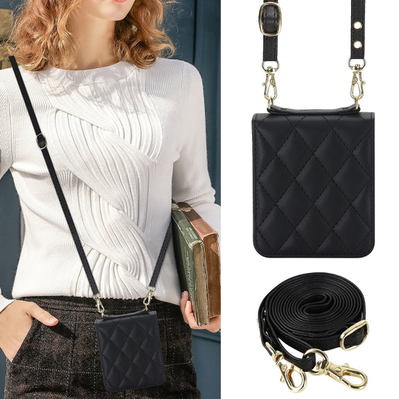 For Huawei P50 Pocket Rhombic Texture Card Bag Phone Case with Dual Lanyard(Black)