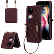 For Huawei P50 Pocket Rhombic Texture Card Bag Phone Case with Dual Lanyard(Burgundy) - free shipping - PMC TechLife - Order now!