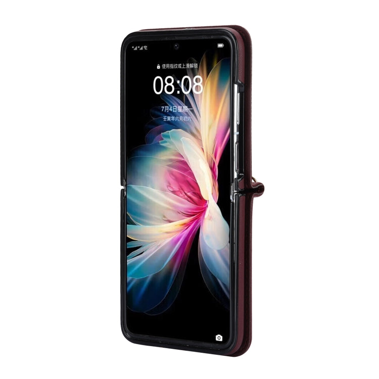For Huawei P50 Pocket Rhombic Texture Card Bag Phone Case with Dual Lanyard(Burgundy)