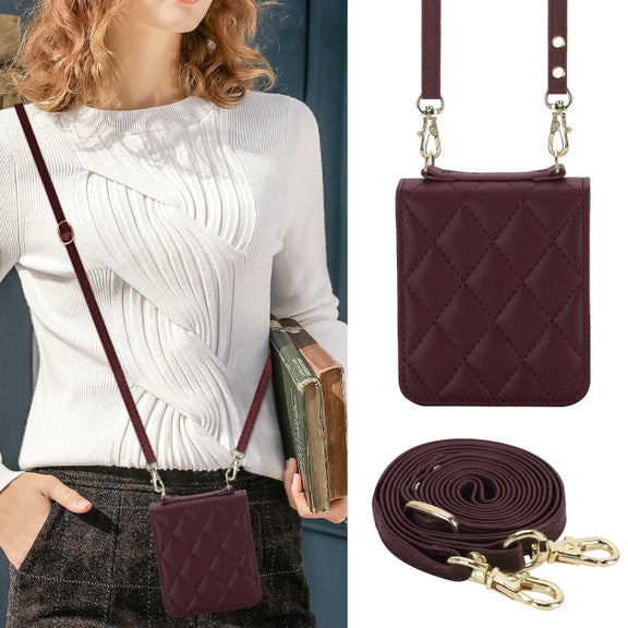 For Huawei P50 Pocket Rhombic Texture Card Bag Phone Case with Dual Lanyard(Burgundy)