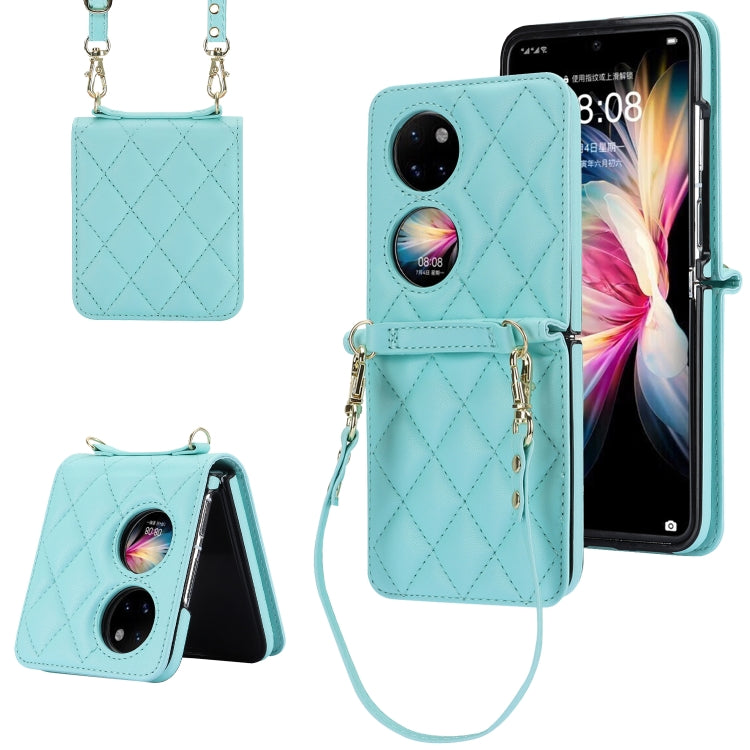 For Huawei P50 Pocket Rhombic Texture Card Bag Phone Case with Dual Lanyard(Green) - free shipping - PMC TechLife - Order now!
