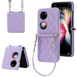 For Huawei P50 Pocket Rhombic Texture Card Bag Phone Case with Dual Lanyard(Purple) - Huawei Cases by PMC TechLife | Online Shopping South Africa | PMC TechLife | Buy Now Pay Later Mobicred