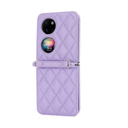 For Huawei P50 Pocket Rhombic Texture Card Bag Phone Case with Dual Lanyard(Purple)