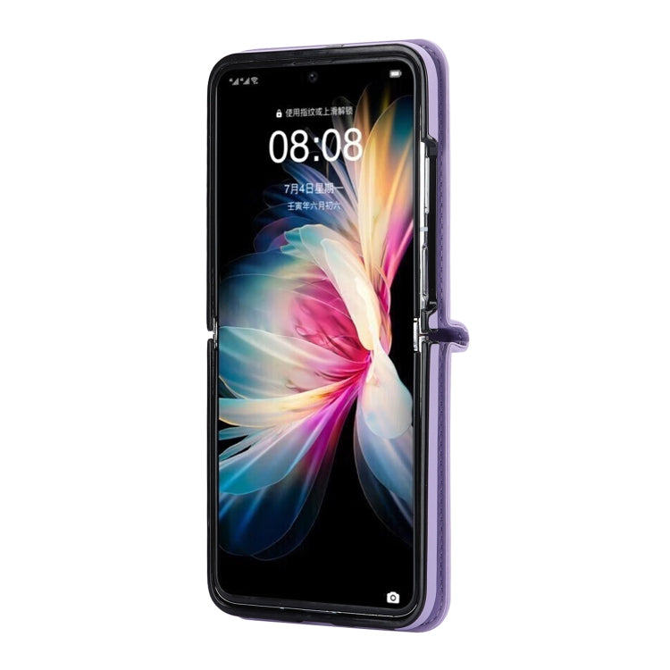 For Huawei P50 Pocket Rhombic Texture Card Bag Phone Case with Dual Lanyard(Purple)