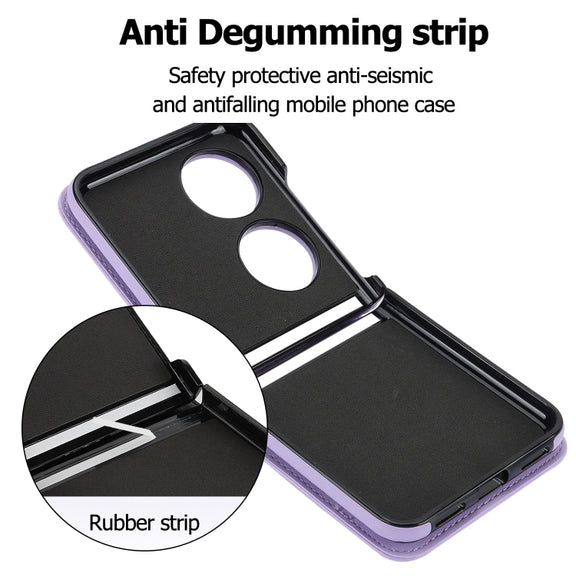 For Huawei P50 Pocket Rhombic Texture Card Bag Phone Case with Dual Lanyard(Purple)