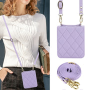 For Huawei P50 Pocket Rhombic Texture Card Bag Phone Case with Dual Lanyard(Purple)