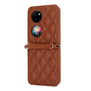 For Huawei P50 Pocket Rhombic Texture Card Bag Phone Case with Dual Lanyard(Brown)