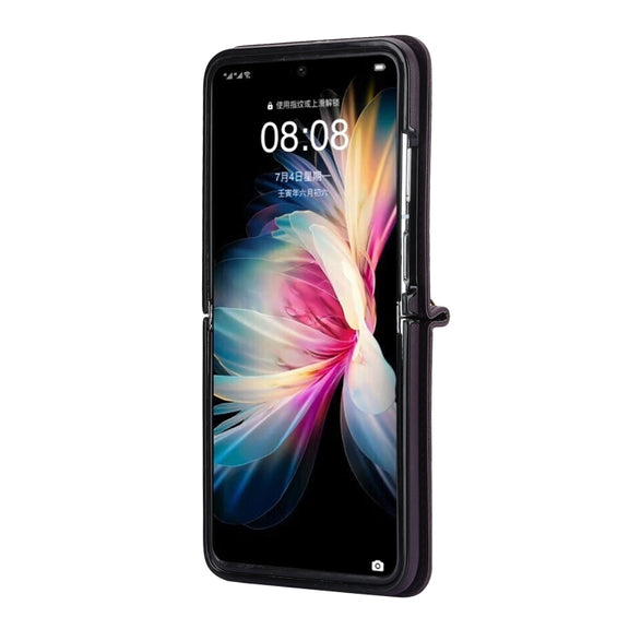 For Huawei P50 Pocket Rhombic Texture Card Bag Phone Case with Dual Lanyard(Dark Purple)