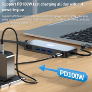 BYL-2309 Type-C to HDMI 4K 60Hz + DP HD + VGA + RJ47 + USB3.2 + Audio 3.5mm + PD100W + SD + TF Docking Station HUB