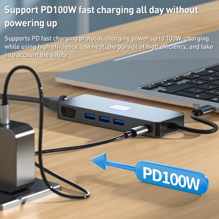 BYL-2309 Type-C to HDMI 4K 60Hz + DP HD + VGA + RJ47 + USB3.2 + Audio 3.5mm + PD100W + SD + TF Docking Station HUB