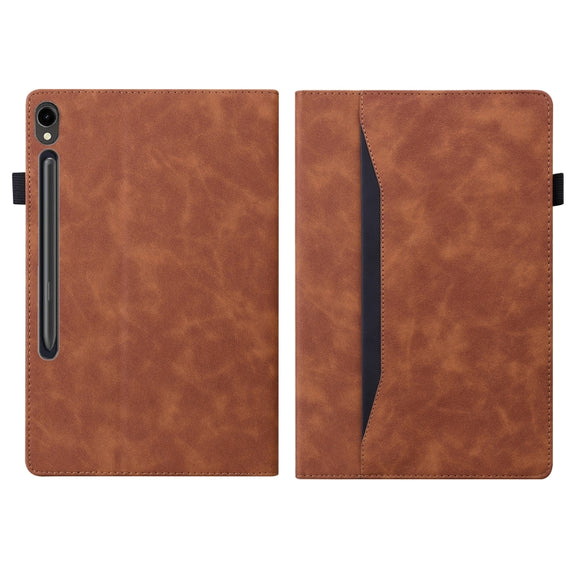 For Samsung Galaxy Tab S9 FE+ Splicing Shockproof Leather Tablet Case(Brown)