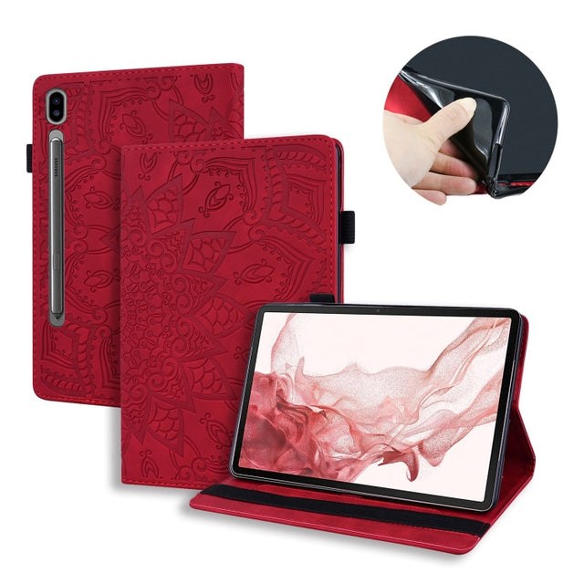 For Samsung Galaxy Tab S9 FE+ Calf Texture Embossed Leather Tablet Case(Red)
