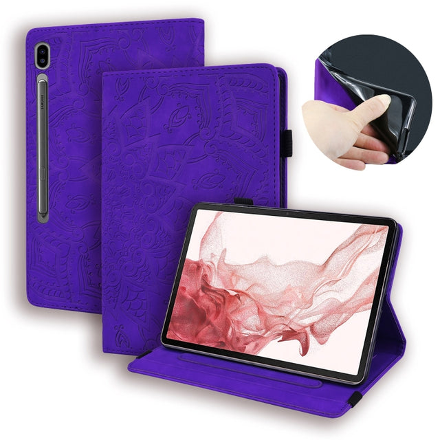 For Samsung Galaxy Tab S9 FE Calf Texture Embossed Leather Tablet Case(Purple)